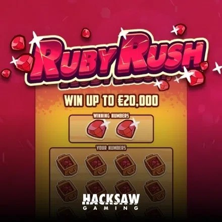 Ruby Rush slot logo by Hacksaw Gaming at Frank Casino